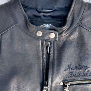 Harley Davidson Shadow City Black Leather Women's Motorcycle Jacket Eagle Back